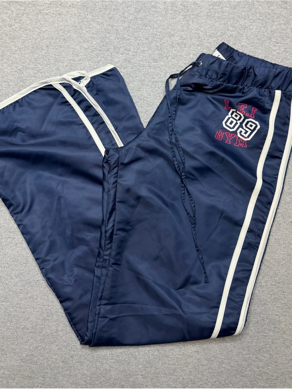 Y2K L.E.I. 89 GYM Navy Track Pants Windbreaker Pants Sz Small - Picture 8 of 8